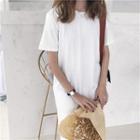 Plain Short-sleeve Midi A-line T-shirt Dress