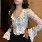 Bell-sleeve Floral Lace Crop Shirt