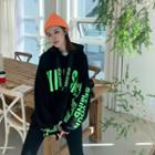 Neon-letter Draped-cuff Hoodie