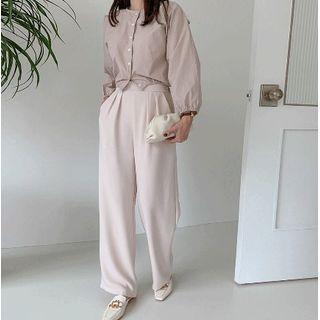 Round-neck Band-hem Cropped Shirt