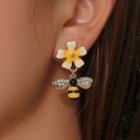 Rhinestone Alloy Bee & Flower Dangle Earring 1 Pair - 01 - 11628 - Kc Gold - One Size