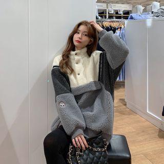 Mock-neck Color-block Faux Shearling Sweatshirt