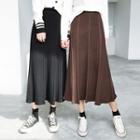 Knit Pleated A-line Midi Skirt