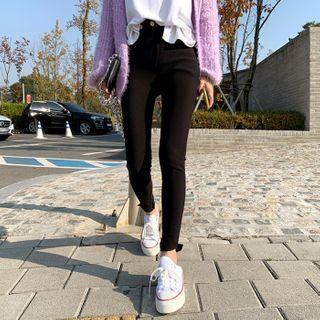 Double-button Ribbed Leggings
