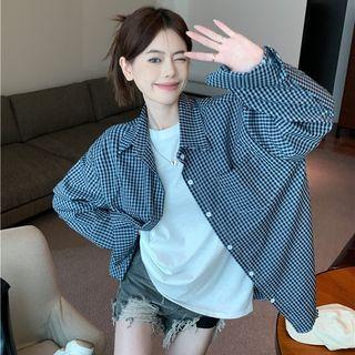 Short-sleeve Plain T-shirt + Plaid Shirt