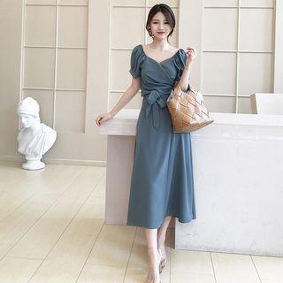 Short-sleeve Plain Blouse / Maxi Skirt