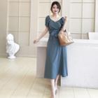 Short-sleeve Plain Blouse / Maxi Skirt