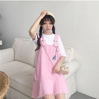 Rose Embroidered A-line Pinafore Dress