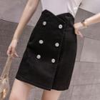 Double-breasted Mini Fitted Denim Skirt