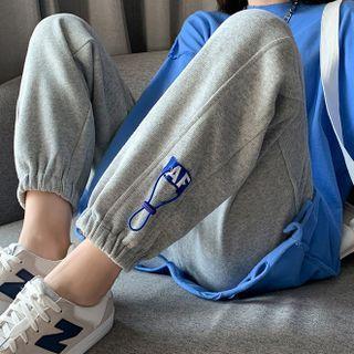 Drawstring Embroidered Lettering Harem Pants