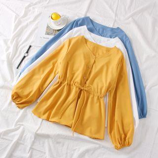 Drawstring-waist V-neck Shirt
