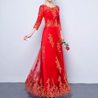 3/4-sleeve Wedding Evening Dress