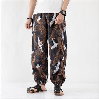 Crane Print Jogger Pants