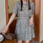 Short-sleeve Floral Mini A-line Dress With Crossbody Pouch