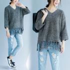 3/4-sleeve Fringed Hem Sweater