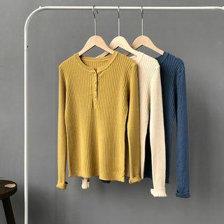 Ribbed Henley Knit Top