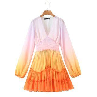 Long-sleeve Gradient A-line Dress