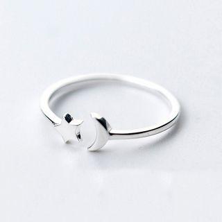 925 Sterling Silver Moon-and-star Open Ring As Shown In Figure - One Size