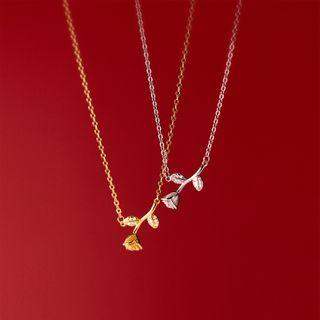 Sterling Silver Rhinestone Rose Necklace