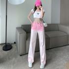 Gradient High Waist Wide Leg Jeans / Short-sleeve Cropped T-shirt