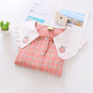 Plaid Short-sleeve Shirt Cherry Pink - One Size