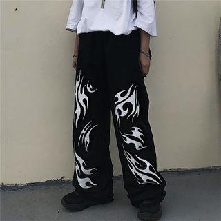 Fire Print Wide Leg Pants