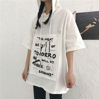 Applique Elbow-sleeve Hoodie