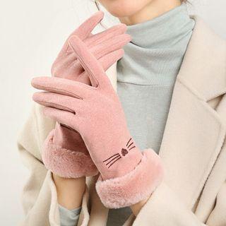 Embroidered Faux Fur Touchscreen Gloves