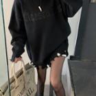 Round-neck Plain Embroider Letter Ripped Oversize Sweater