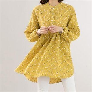 Half-placket Floral Mini Empire Dress