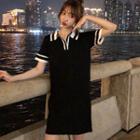 Short-sleeve Knit Shift Dress Black - One Size