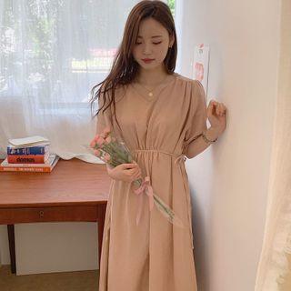 Short-sleeve Plain Shirt Dress As Shown In Figure - One Size