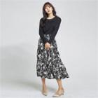 A-line Printed Long Skirt Black - One Size