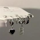 Set Of 6: Heart Alloy Earring (various Designs) Set Of 6 Pcs - Silver - One Size