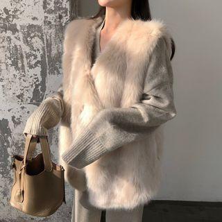 Furry Vest / V-neck Sweater / Wide Leg Pants