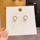 Faux Pearl Alloy Earring 01 - 1 Pair - Silver Stud - Gold - One Size