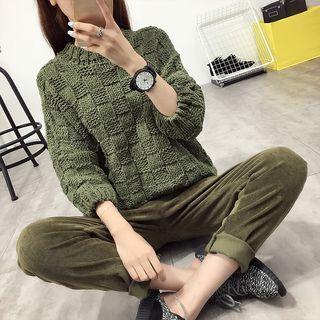 3/4-sleeve Check Thick Sweater