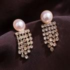 Faux Pearl Rhinestone Fringed Earring 1 Pair - S925 Silver - Gold Plating - As Shown In Figure - One Size