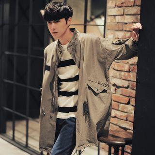 Drawstring Waist Snap-button Long Jacket