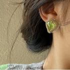 Heart Alloy Earring 1 Pair - Stud Earrings - Gold & White & Green - One Size