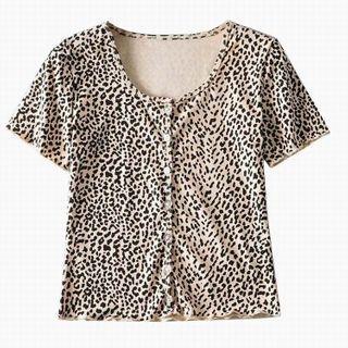 Short-sleeve Leopard Print Button T-shirt