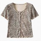 Short-sleeve Leopard Print Button T-shirt