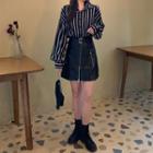 Striped Shirt / Faux Leather Shorts