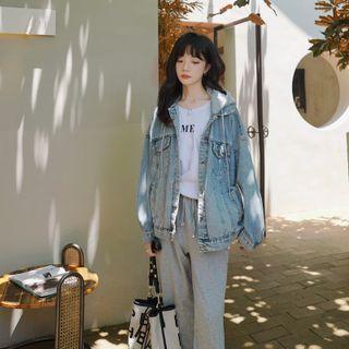 Hooded Mock Two-piece Denim Jacket