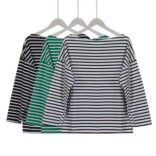 Long-sleeve Ripped Striped Boatneck T-shirt