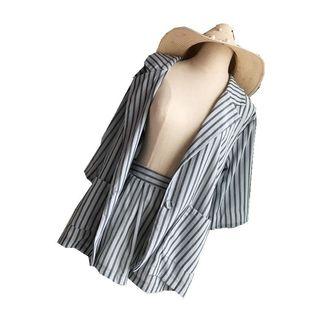 Set: Striped Elbow-sleeve Blazer + Shorts