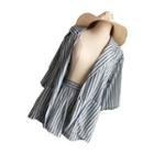 Set: Striped Elbow-sleeve Blazer + Shorts