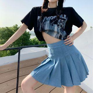 Short-sleeve Blazer / T-shirt / Mini A-line Skirt