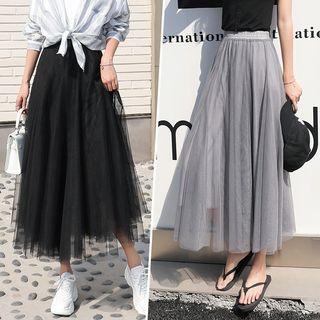 High-waist Mesh Accordion Pleat Skirt