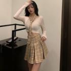 Long-sleeve T-shirt / Plaid Mini A-line Skirt / Neck Tie / Set